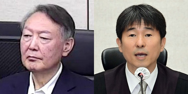 윤석열 전 대통령(왼쪽)과 윤 전 대통령 내란우두머리 사건 재판장을 맡은 지귀연 서울중앙지법 부장판사. ⓒ연합뉴스