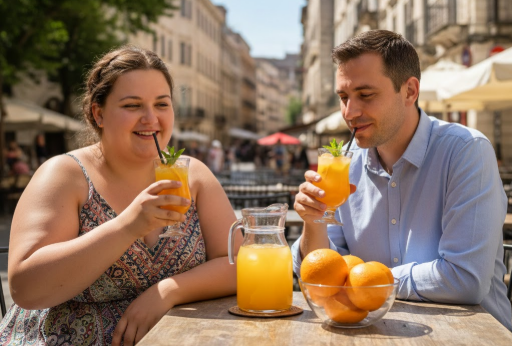 오레지 주스를 마시는 남성과 여성. ⓒ허프포스트코리아