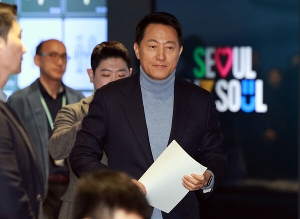 오세훈&nbsp;서울시장(사진)이 23일 라디오에 출연해 장동혁 대표가 절윤하지 않은 것에 대해 비판의 목소리를 냈다. ⓒ연합뉴스