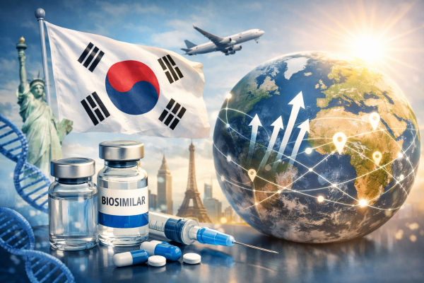국내 제약바이오 기업들에게 해외 바이오시밀러 시장 확대 기회가 열렸다는 내용을 담은 이미지를 만들어 달라는 요구에 챗지피티가 생성한 이미지