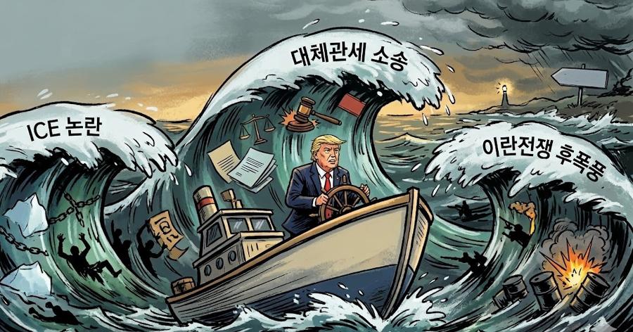 트럼프에게 닥친 삼각파도 : ICE 논란, 대체관세 소송, 이란전쟁 장기화