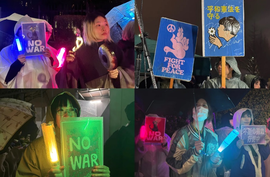 [허프 JAPAN] 일본 국회 앞 빗속 '응원봉' 집회에 2만4천 명이 모였다, 전쟁 반대! 