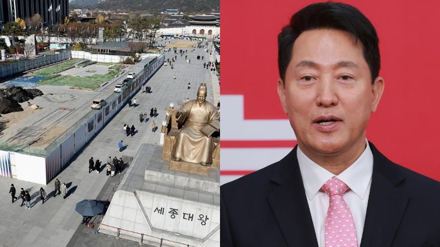 광화문광장에 7m 거대 조형물 '받들어총' 23개 설치, 오세훈의 사업이 4월 완료된다