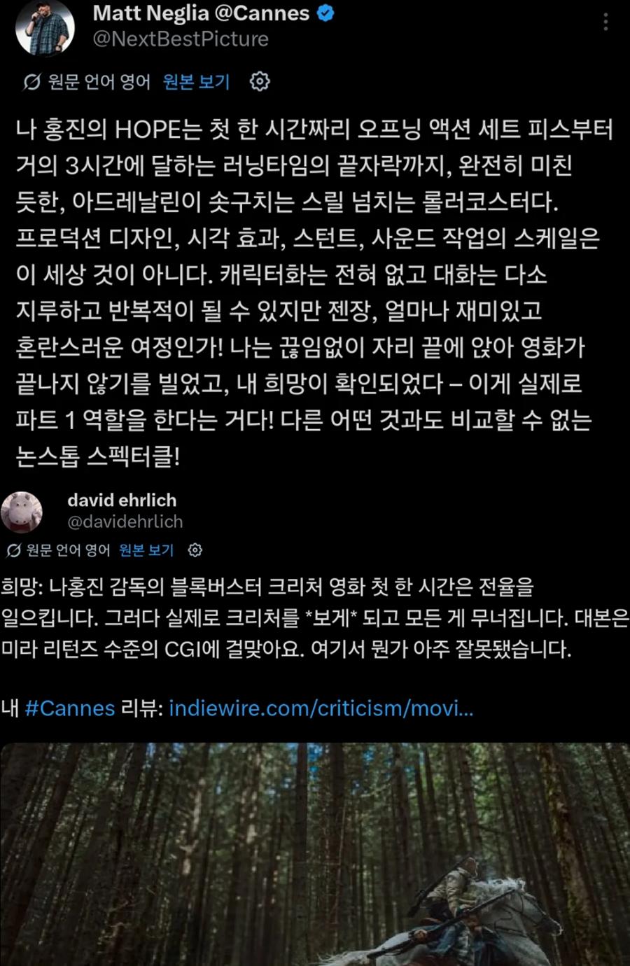나홍진 감독의 '호프'에 칸의 반응은 극과 극 : 할리우드 대작들과 당당히 경쟁할 수 있을까?