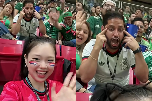 멕시코전 일주일 앞두고 관중석에서 포착된 한국인 인종차별 행위 : 가해자는 공개 사과하고 명함 뺏겼다  