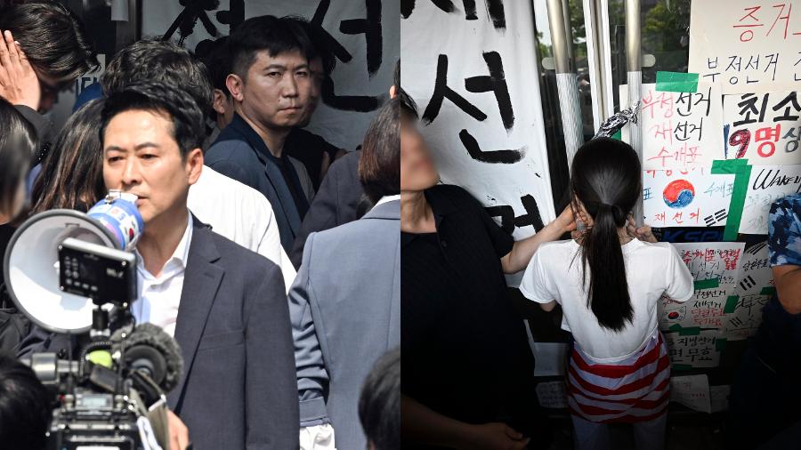 12일째 잠실 투표소 봉쇄 시위, 출입 통제·사적 검문 논란 : 유승민 대한체육회장도 예외는 아니었다