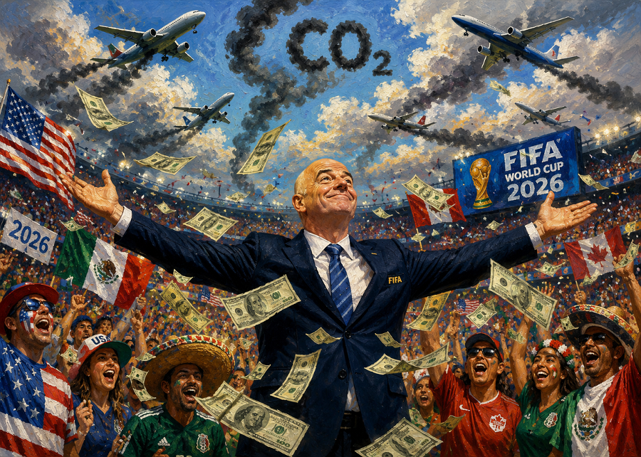 FIFA 회장은 전용기 타고 슝, 지구 활활 태우는 '탄소 폭탄' 북중미 월드컵 : 한 나라의 1년치 탄소 배출량 내뿜는다