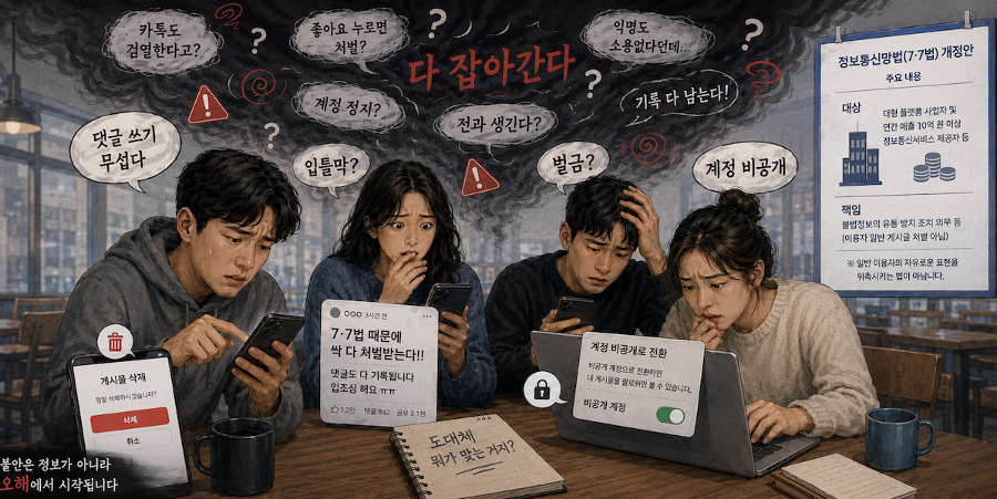 '7·7법' 겁난다는 2030, 해당 사항 없는데 도둑이 제발 저린 건가 : '겁 먹어야 하는' 댓글도 있다