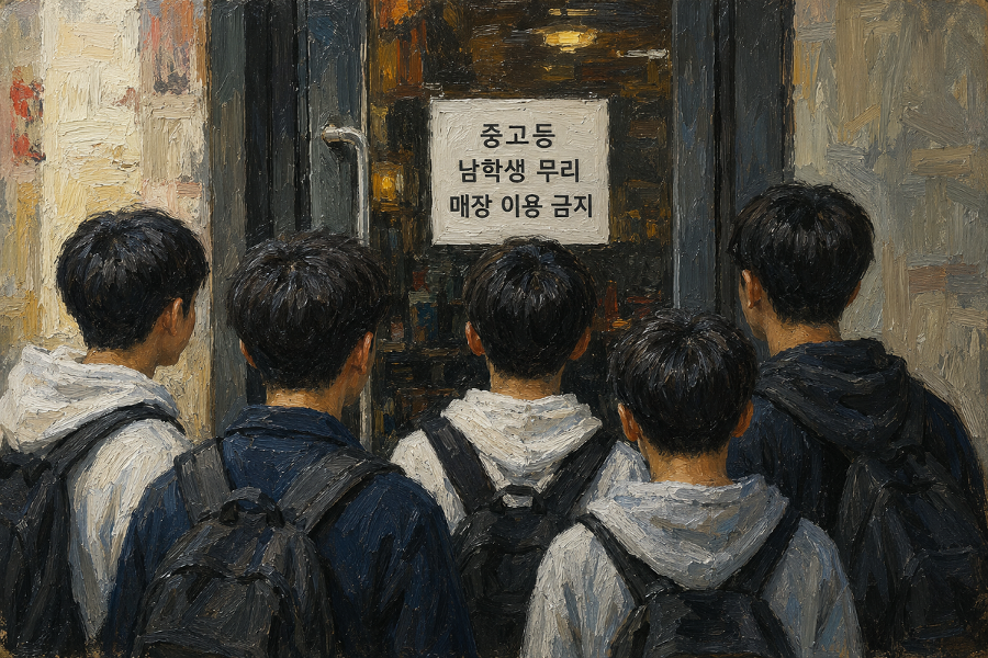 ‘중고등 남학생 무리 이용 금지’ 출입문에 붙인 카페 : 업주의 권리일까, 특정집단 차별일까